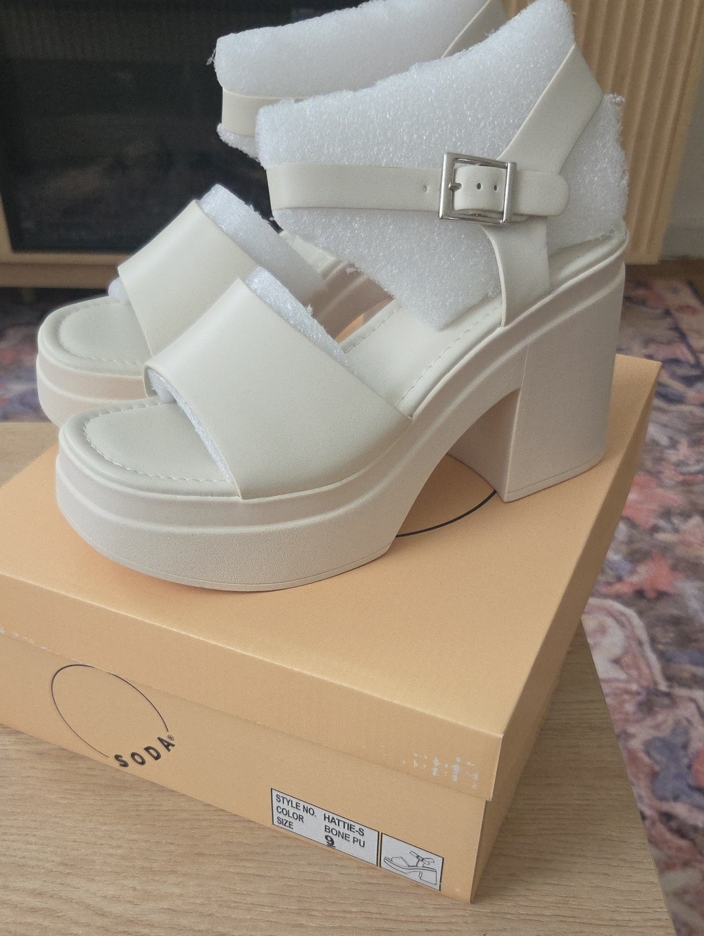 Soda Bone Chunky Platform Block Heel Sandals - Bone